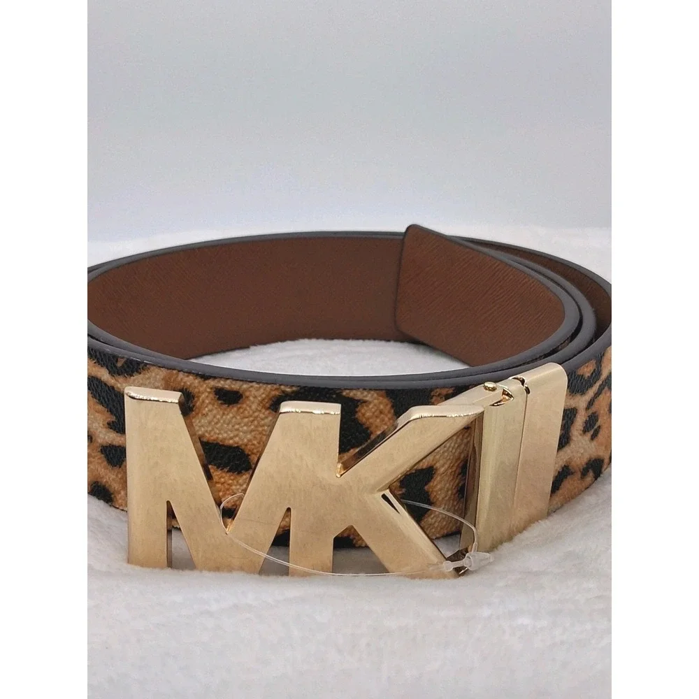 MICHAEL KORS Logo Buckle Twist Reversible Women's Belt Haircalf Leopard 37 in